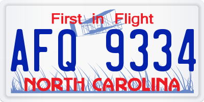 NC license plate AFQ9334