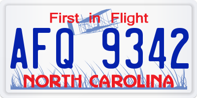NC license plate AFQ9342