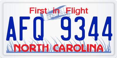 NC license plate AFQ9344