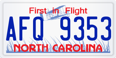 NC license plate AFQ9353