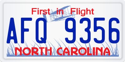 NC license plate AFQ9356
