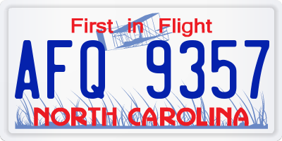 NC license plate AFQ9357
