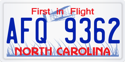 NC license plate AFQ9362