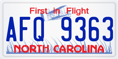 NC license plate AFQ9363