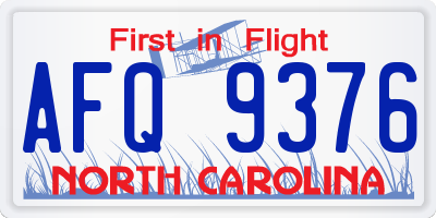 NC license plate AFQ9376