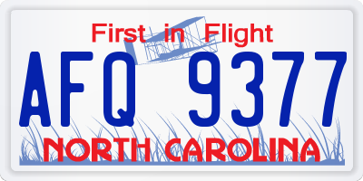 NC license plate AFQ9377