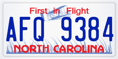 NC license plate AFQ9384