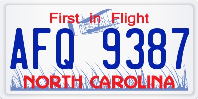 NC license plate AFQ9387