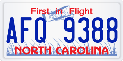NC license plate AFQ9388