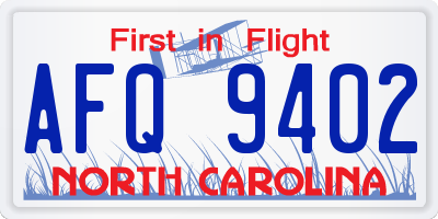 NC license plate AFQ9402