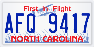 NC license plate AFQ9417