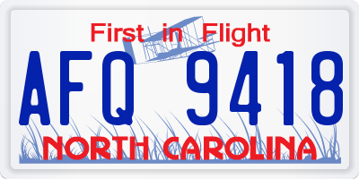 NC license plate AFQ9418