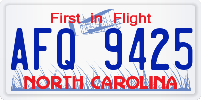NC license plate AFQ9425