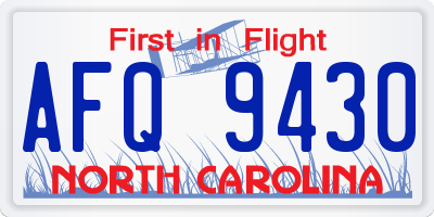 NC license plate AFQ9430