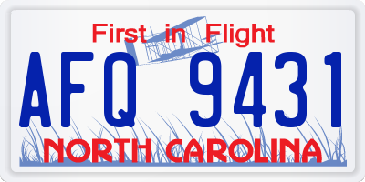 NC license plate AFQ9431
