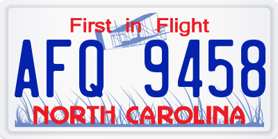 NC license plate AFQ9458