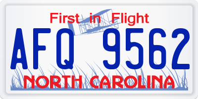 NC license plate AFQ9562