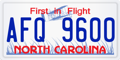 NC license plate AFQ9600