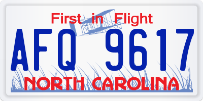 NC license plate AFQ9617