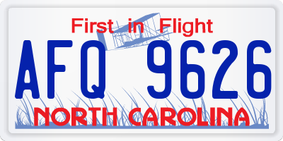 NC license plate AFQ9626