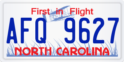 NC license plate AFQ9627
