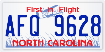 NC license plate AFQ9628