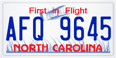 NC license plate AFQ9645