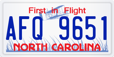 NC license plate AFQ9651