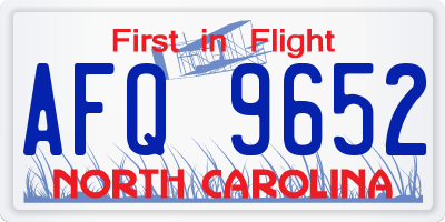 NC license plate AFQ9652
