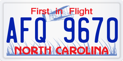 NC license plate AFQ9670