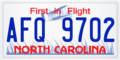 NC license plate AFQ9702