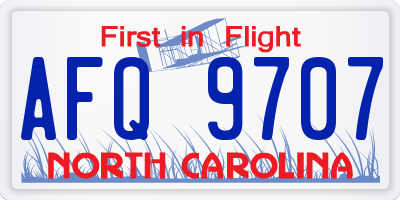 NC license plate AFQ9707