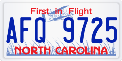 NC license plate AFQ9725