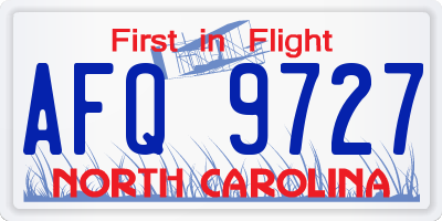 NC license plate AFQ9727