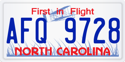 NC license plate AFQ9728
