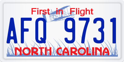 NC license plate AFQ9731
