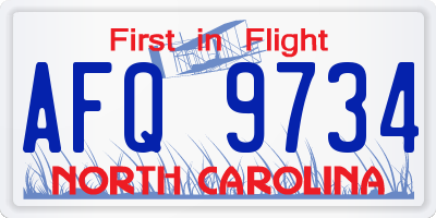 NC license plate AFQ9734