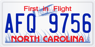NC license plate AFQ9756