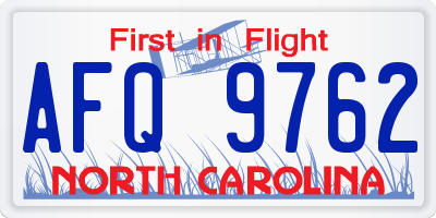 NC license plate AFQ9762