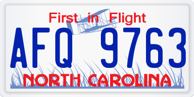 NC license plate AFQ9763