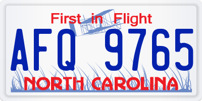 NC license plate AFQ9765