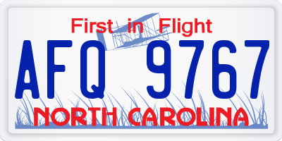 NC license plate AFQ9767