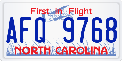 NC license plate AFQ9768