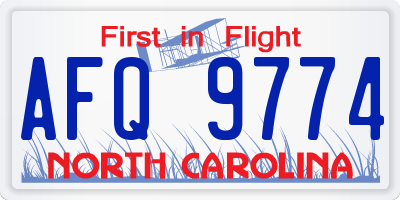 NC license plate AFQ9774