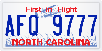 NC license plate AFQ9777