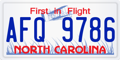 NC license plate AFQ9786