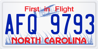 NC license plate AFQ9793