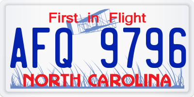 NC license plate AFQ9796