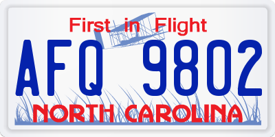 NC license plate AFQ9802