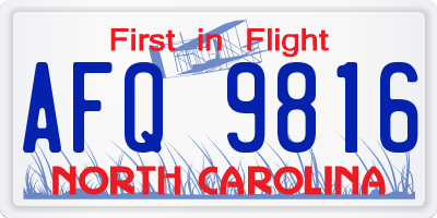 NC license plate AFQ9816